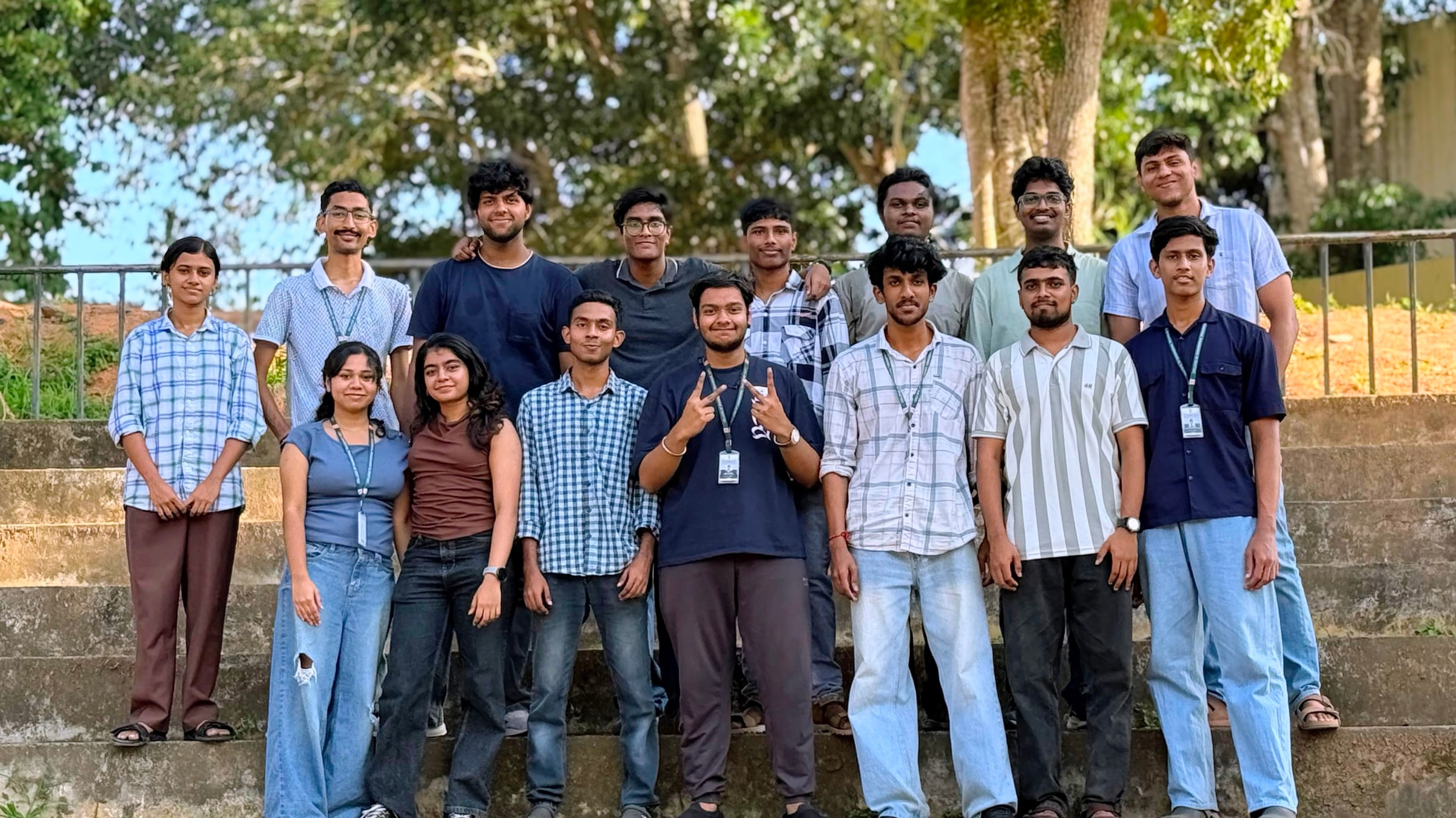 The NeuraCET team gathered together outdoors at College of Engineering Trivandrum.