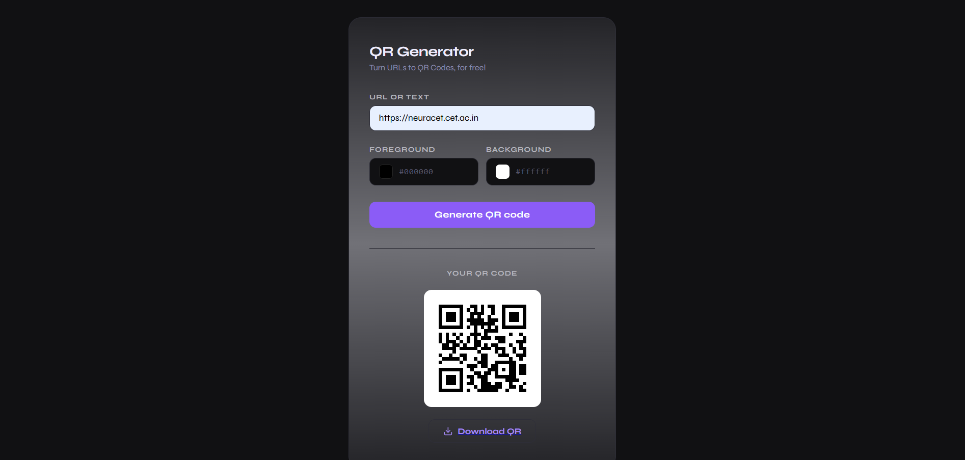 QR Code Generator project screenshot