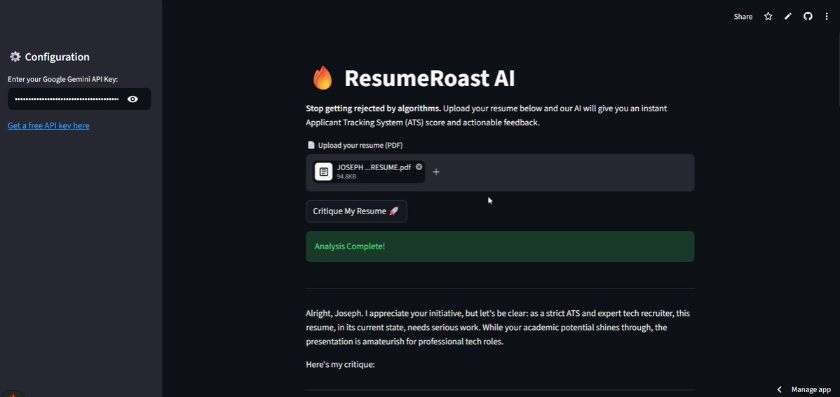 Resume Critiquer project screenshot
